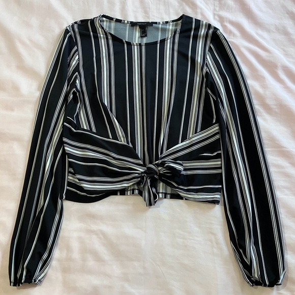 💛2FOR$12 Forever 21 Black&White Striped Blouse - Picture 7 of 8